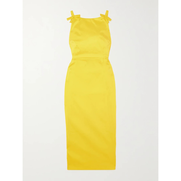 Bernadette 'Kim' Yellow Open- Back Bow Embellished Taffeta Midi Dress Size 12 -